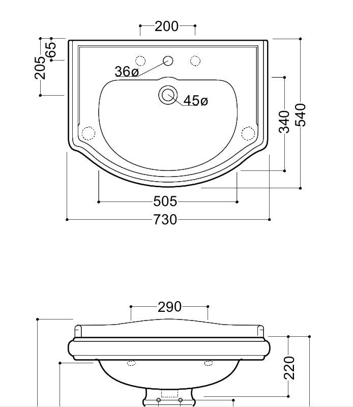 Умывальник Керасан - техническая схема